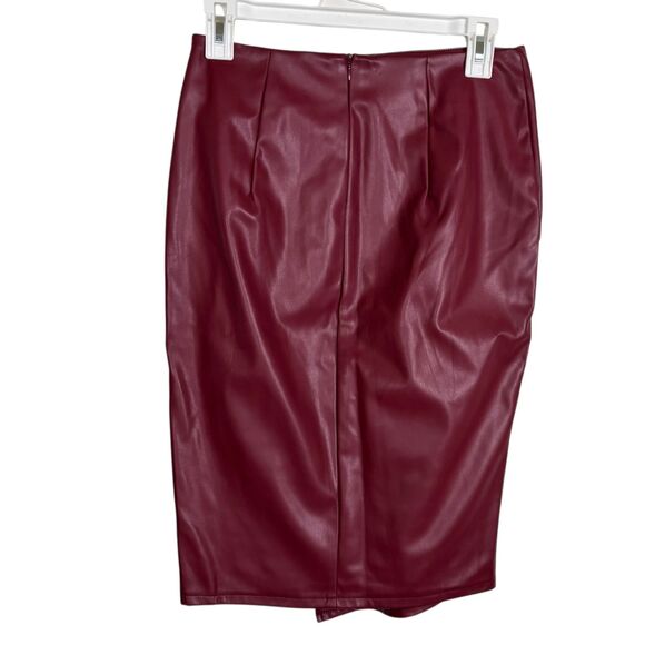 NWT KATE KASIN Faux-Leather Red Knot-Front Wrap Pencil Skirt Women's Size Small - Picture 3 of 5